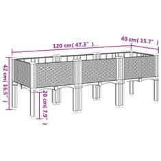 Vidaxl Cvetlično korito z nogami sivo 120x40x42 cm PP