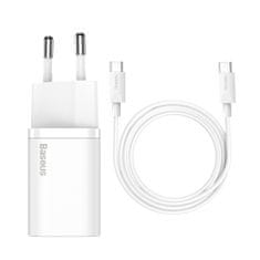 BASEUS Si 25W 3A hitri polnilec s kablom USB-C 1m bele barve