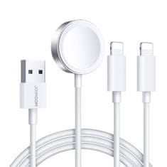 Joyroom Kabel 3v1 USB-A z induktivnim polnilnikom + 2x iPhone Lightning 1,2 m bele barve