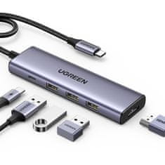 Noah 5v1 Večnamenski HUB adapter USB-C 3x USB-A HDMI 4K PD 100W siva