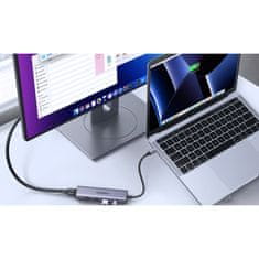 Noah 5v1 Večnamenski HUB adapter USB-C 3x USB-A HDMI 4K PD 100W siva