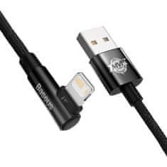 BASEUS Nagnjen kabelski kabel s stranskim priključkom USB Iphone Lightning 2m 2,4A črn