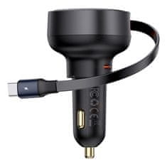 BASEUS Avtomobilski polnilec Enjoyment Pro z izvlečnim kablom USB-C 60W črn