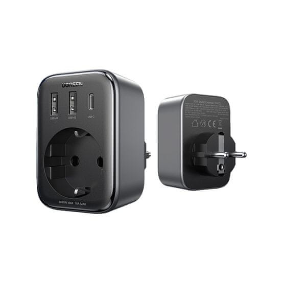 Noah 2v1 Polnilec EU adapter AC 13A 2x USB-C 30W EU vtič črn