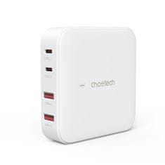 Choetech GaN 100W Zmogljiv omrežni polnilnik 2x USB-A 2x USB-C bela