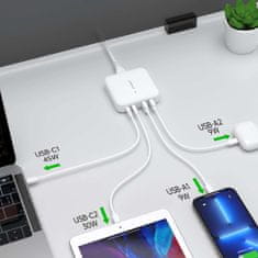 Choetech GaN 100W Zmogljiv omrežni polnilnik 2x USB-A 2x USB-C bela