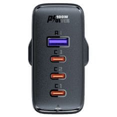 AceFast Kabel in hitri polnilec 2v1 GaN Angleški vtič UK 100W PD 3x USB-C USB črn