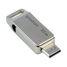 GoodRam Flash disk 32 GB dva USB 3.2 + USB-C OTG ODA3 srebrn