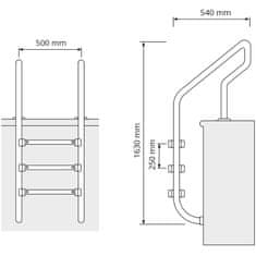 Uniprodo Lestev za bazen iz nerjavečega jekla 3 stopnice 1600 mm