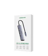 Ugreen Večnamenski adapter HUB razdelilnik USB-C - 3x USB Ethernet RJ-45 USB-C PD siva