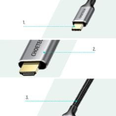 Choetech Adapter HUB USB Type C - HDMI 2.0 + kabel HDMI 2 m sive barve