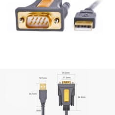 Noah Adapterski kabel USB-A - DB9 RS-232 1,5 m sive barve