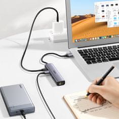 Ugreen Večnamenski HUB adapter razdelilnik USB 3.0 - 3x USB Ethernet RJ-45 USB-C PD siva