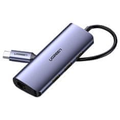 Ugreen Večnamenski HUB adapter razdelilnik USB-C - 3x USB Ethernet RJ-45 micro USB siva