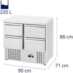 Royal Catering Hladilna miza s 4 predali in delovno površino 4 x GN 1/2 220 l 235 W