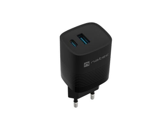 Natec Univerzalni polnilec USB RIBERA GaN 30 W, 1X USB-A, 1X USB-C, črn