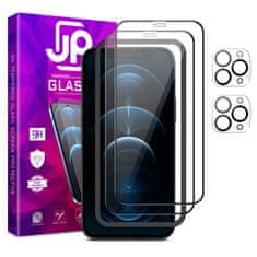 JP JP Full Pack Kaljeno steklo, 2x 3D steklo z aplikatorjem + 2x steklo na objektivu, iPhone 12 Pro