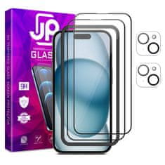 JP JP Full Pack Kaljeno steklo, 2x 3D steklo z aplikatorjem + 2x steklo na objektivu, iPhone 15 Plus