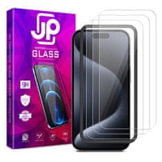 JP JP Long Pack Zaščitno kaljeno steklo, 3 stekla za telefon z aplikatorjem, iPhone 15 Pro MAX