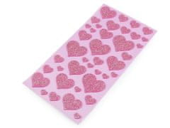 Samolepilna penasta guma Moosgummi srce z bleščicami - mešanica velikosti - roza st.