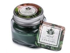Majhna dišeča sveča v steklu z etiketo z imenom 28 g - (Cannabis) zelena temna