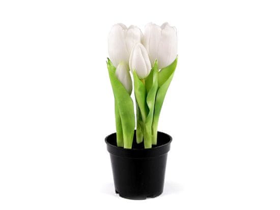 Umetni tulipani v lončku - (21cm) beli