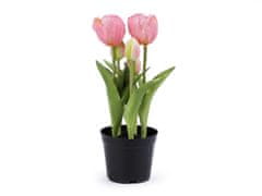 Umetni tulipani v loncu - (25 cm) roza st.