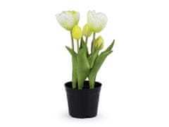 Umetni tulipani v loncu - (25 cm) beli