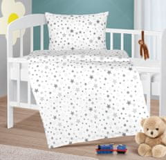 Otroško posteljno perilo iz bombaža Agata - 90x135, 45x60 cm - Siva zvezda na beli podlagi