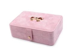 Mala škatlica za nakit z lokom iz semiša 11x16x5,5cm - roza sv.