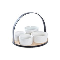 NEW Set za Aperitiv DKD Home Decor Bel/Črn Kovina Bambus Gres Loft 5 Kosi 20 x 20 x 14 cm