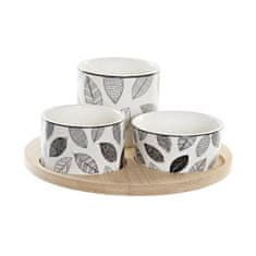 NEW Set za Aperitiv DKD Home Decor Bel/Črn Bambus Gres Listi Cottage 3 Kosi 8 cm 20 x 20 x 8 cm