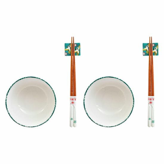 NEW Set za suši DKD Home Decor 25 x 25 x 6,5 cm Porcelan Les Bela Zelena Orientalsko (6 Kosi) (25 x 25 x 6,5 cm) (6 pcs)
