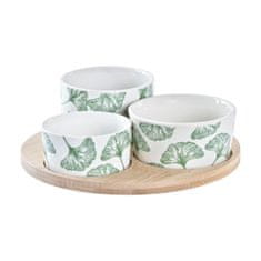 NEW Set za Aperitiv DKD Home Decor Bambus Gres Listi Tropical 4 Kosi 18 x 18 x 1 cm