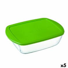 NEW Pravokotna Škatla za Malico s Pokrovom Pyrex Cook&store Px Zelena 2,5 L 28 x 20 x 8 cm Steklo Silikon (5 kosov)