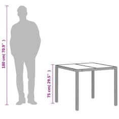 Vidaxl Vrtna miza s stekleno ploščo svetlo siva 90x90x75 cm poli ratan