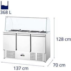 Royal Catering Hladilna miza za solato s tremi vrati in steklenim podaljškom 8x GN 368 l