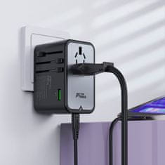 AceFast GaN univerzalni potovalni polnilec 2x USB-A 3x USB-C vtiči UK EU ZDA AUS črn