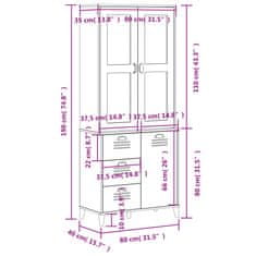 Vidaxl Visoka omara VIKEN bela 80x40x190 cm trdna borovina