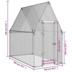 Vidaxl Kokošnjak srebrn 200x100x190 cm pocinkano jeklo