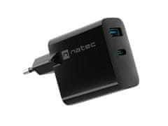 Natec Univerzalni polnilec USB RIBERA GaN 45W, 1x USB-A, 1x USB-C, črna