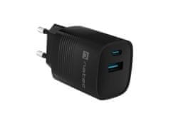 Natec Univerzalni polnilec USB RIBERA GaN 30 W, 1X USB-A, 1X USB-C, črn