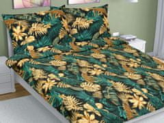 Dvoplastna posteljnina iz bombaža - 200x200, 2 kosa 70x90 cm - Monstera zelena