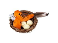 Okrasna plastika, pleteno 80 mm gnezdo s posipanimi jajci in pticami, mešanica barv