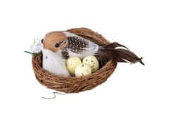 Okrasna plastika, pleteno 80 mm gnezdo s posipanimi jajci in pticami, mešanica barv
