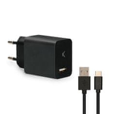 Miramarket Stenski Polnilec + Kabel USB A v USB C KSIX USB Črna