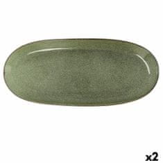 NEW Servirni krožnik Bidasoa Ikonic Zelena Keramika (36 x 16 cm) (Pack 2x)