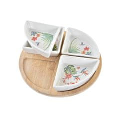 NEW Set za Aperitiv DKD Home Decor Bela Pisana Naraven Bambus Gres Tropical 21,5 x 21,5 x 1 cm (5 pcs)