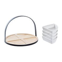 NEW Set za Aperitiv DKD Home Decor Bel/Črn Kovina Bambus Gres Loft 4 Kosi 21,5 x 21,5 x 14 cm