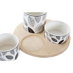 NEW Set za Aperitiv DKD Home Decor Bel/Črn Bambus Gres Listi Cottage 3 Kosi 8 cm 20 x 20 x 8 cm